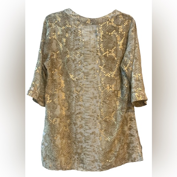 Solataire Swim Tunic Cover Up Light Snakeskin Pattern w Gold 3/4 Sleeves Size L - Picture 5 of 6